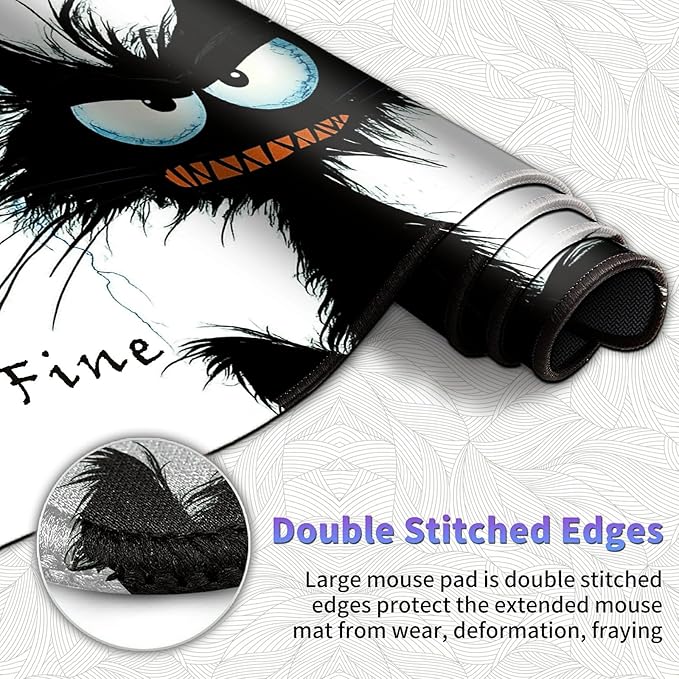 Large Mouse Pad Set Desk Mat + Elbow Rest Pad + Coaster Easy Typing Pain Relief Ergonomic Arm Rest Pad with Memory Foam Extended Desk Pad Anti-Slip Rubber Base for Office Home Funny Black Cat