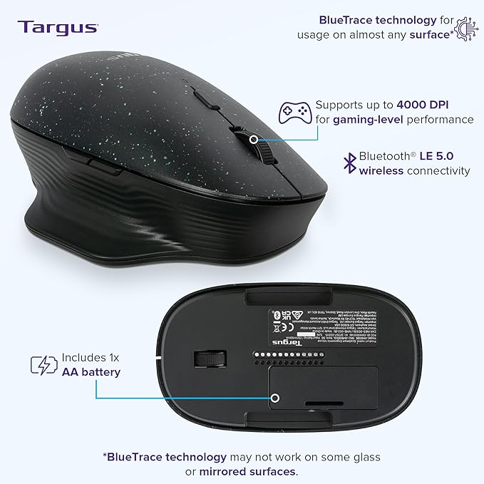 Targus ErgoFlip EcoSmart Sustainable Ambidextrous Full-Size Mouse - Gaming-Level Mouse Compatible with Chrome OS Windows and macOS (AMB586GL)
