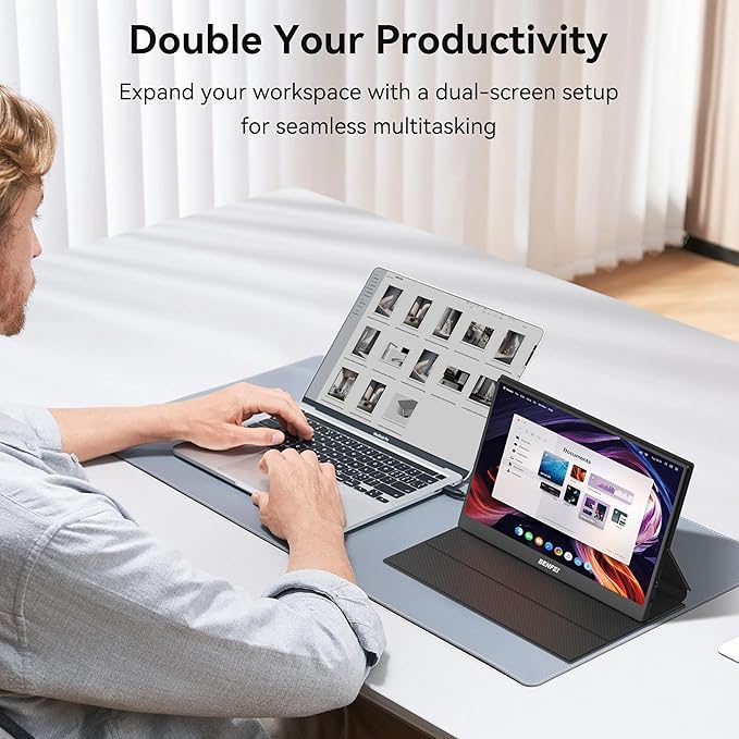 BENFEI Portable Monitor 15.6'' FHD 1080P HDMI USB-C Gaming Display Ultra-Slim IPS HDR Screen w/Smart Cover &amp Speakers Plug &amp Play External Monitor for Laptop PC Phones Tablet PS5/4 Xbox Swi