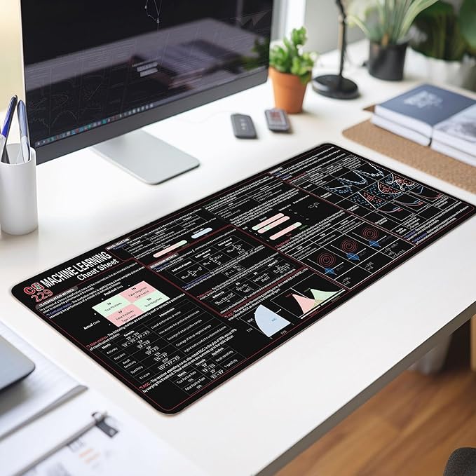 CS229 Machine Cheat Sheet Mouse Mat KMH Mouse Pad Data Scientists Engineers Large Desk Mat CS229 Quick Reference Mousepad Essential Computer Accessories for Study Work and Reference Purposes