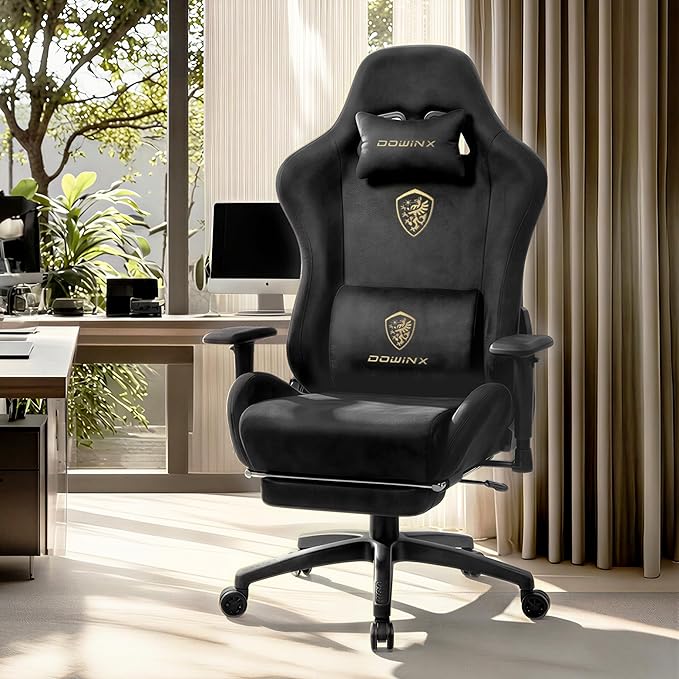Dowinx Big and Tall Gaming Chair with Suede Fabric Breathable Game Chairs for Adults with Oversized Thick Seat for 440lbs Ergonomic Gamer Chair for Streaming &amp Long Gaming Sessions Black