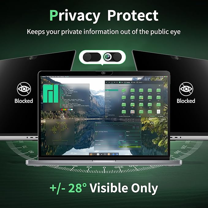 Privacy Screen for MacBook Air 13 Inch M1(2018-2021)&amp Mac Pro 13In M1/M2(2016-2022)Anti Blue Light Glare Filter Removable Bubble-Free Monitor Shield Black Laptop Film With Camera Cover