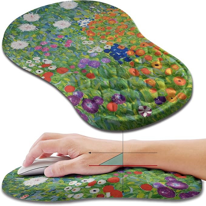 Hokafenle Ergonomic Mouse Pad Wrist Support Wrist Rest Mousepad for Carpal Tunnel Pain Relief with Integrated Memory Foam Slope Massage Bulge (11.8x7.9 inchCute Floral