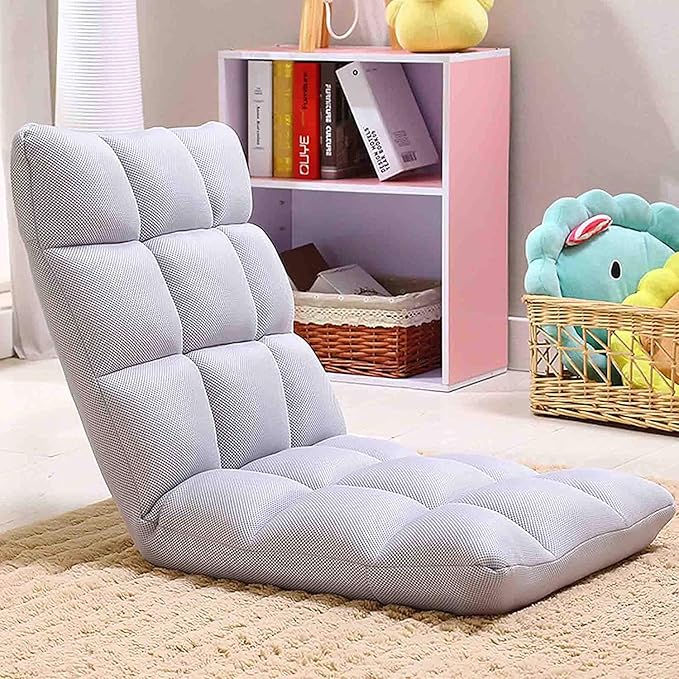 Foldable Floor Chair with Back Support All-in-One Comfort Cushion for Reading Gaming Sofa Chair - Portable Floor Lounger Available in 6 Colours (Color : Grey)