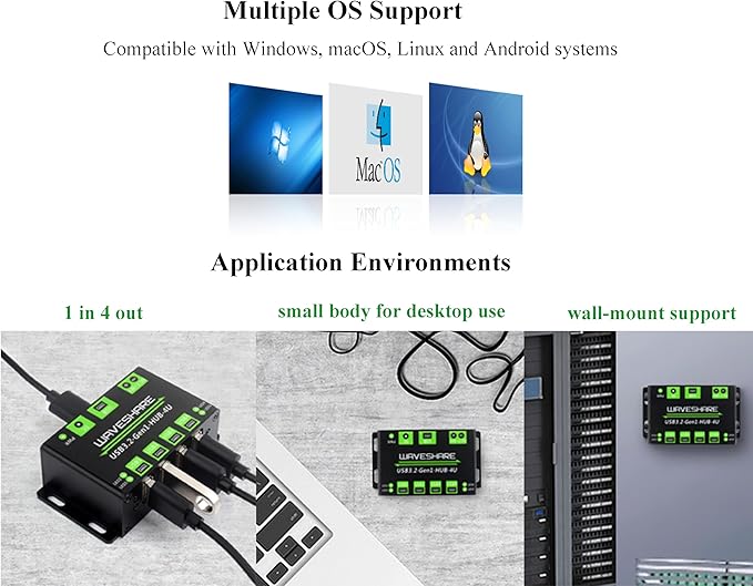 4-Ch USB 3.2 Gen1 HUB 4-Port USB Hub 4X Extended USB 3.2 Gen1 Ports and 5Gbps Compatible with WindowsLinux and Android Systems and USB 3.2/2.0/1.1 No Driver Required Plug-and-Play