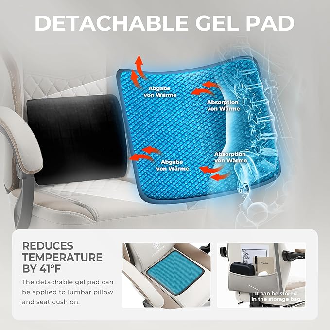 Dowinx Gaming Chair Breathable Fabric Computer Chair with Pocket Spring Cushion Comfortable Office Chair with Gel Pad and Storage BagMassage Game Chair with FootrestBeige