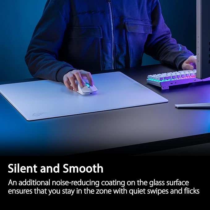 ASUS ROG Moonstone Ace L Glass Gaming Mouse Pad – 19.7” x 15.7” Ultra-Smooth Matte Tempered Glass for Quiet Ultrafast Glides Impact/Scratch Resistant Easy to Clean Anti-Slip Silicone Base - White