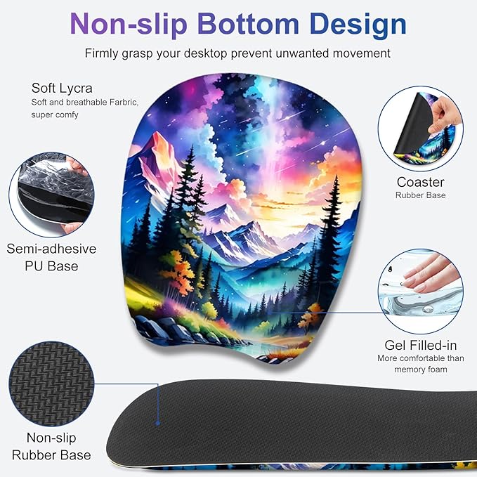 4 in 1 Large Mouse Pad Keyboard Wrist Rest Set Ergonomic Mouse Pad with Wrist Support Desk Mat with Stitched Edges Extended Desk Pad Waterproof Desk Mat for Home Office Game I Landscaping Mountain