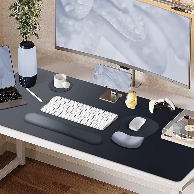 4-in-1 Large Gaming Mouse Pad Keyboard Wrist Rest Pad &amp Wrist Support Mousepad Set Extended Desk Pad Waterproof Desk Mat Protector for Home Office Decor Study Game 35.4×15.7 Inches Big I Black