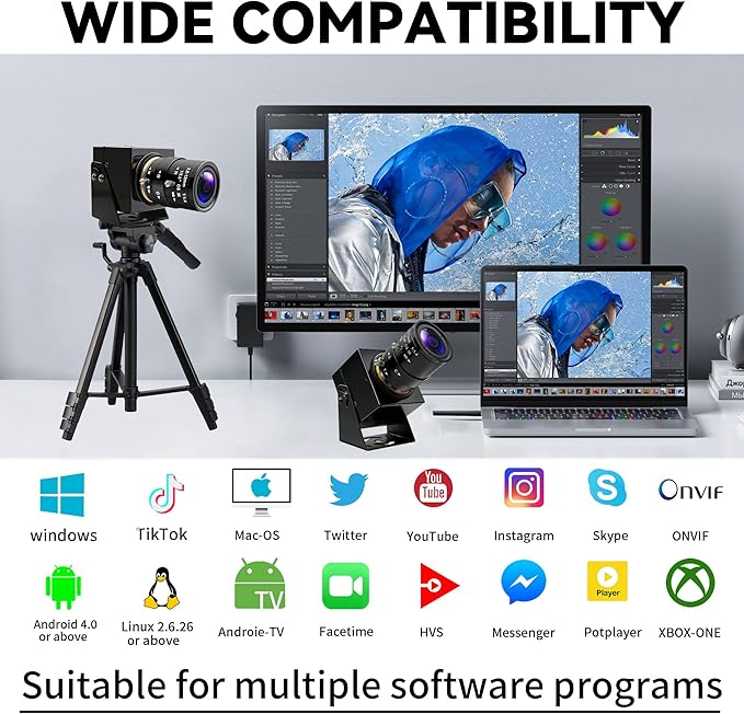 Global Shutter USB Camera 1200P Manual Zoom Webcam HD 90fps High Speed USB Camera with 2.8-12mm Lens Plug &amp Play for Machine Vision/High-Speed Inspection/Motion Analysis