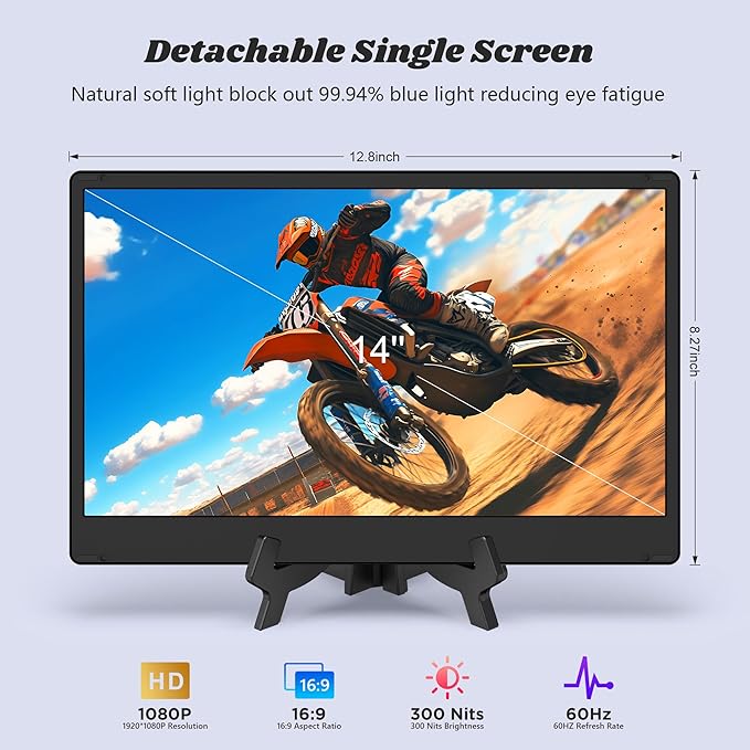 Laptop Screen Extender 14 Inch Portable Monitor FHD 1080P 360° Rotatable with Metal Stand Plug &amp Play via USB-C/HDMI for Windows/Mac/Android/PS5