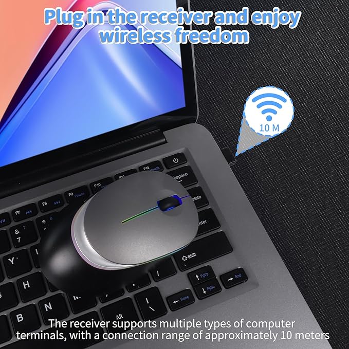 Type-C RGB Wireless Bluetooth Mouse - Ergonomic Rechargeable Silent Clicks for Laptops and PCs - Ideal for Office and Gaming Use (Gray)