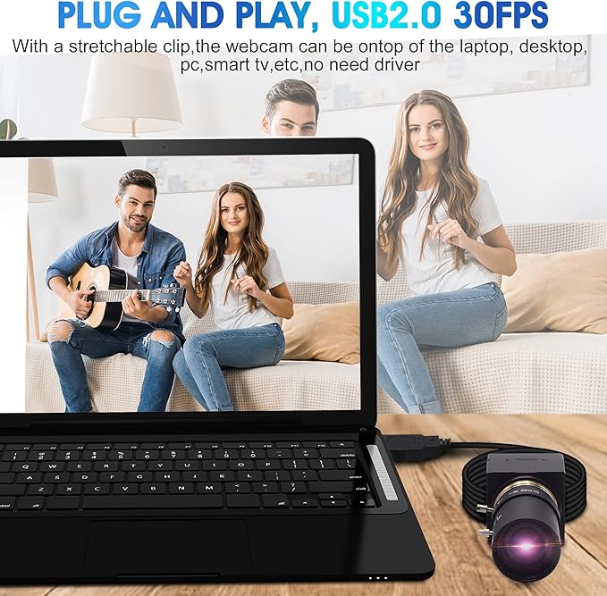 USB Camera 5MP Webcam 5-50mm 10X Variable Focus PC Camera 1944P USB Security Camera UVC CCTV Industrial Close-up Camera for Computer Plug and Play for Mac OS Windows Linux Raspberry Pi Camera