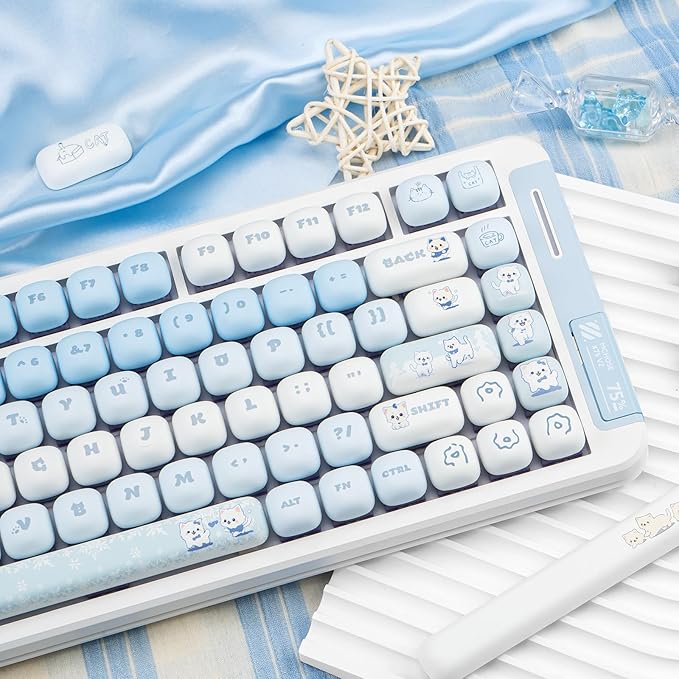Cute PBT Keycaps Blue MOG Profile 140 Keys Novelty Round Keycap Kawaii Custom Keycap for Gateron Cherry MX Switches Mechanical Keyboard