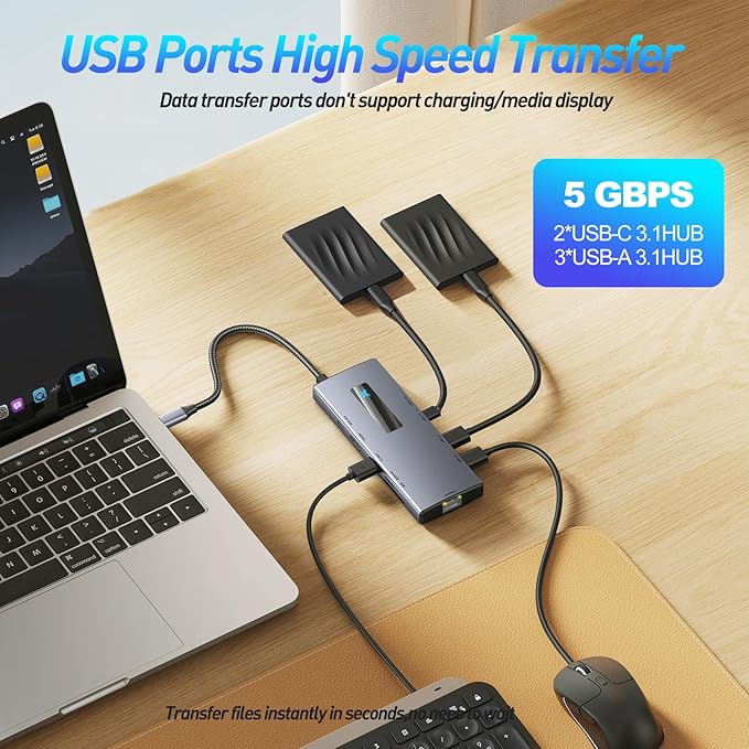 USB C Hub Laptop Docking Station Monitor 10 in 1 Type-C Multiport Adapter with HDMIPD100W USB A and C 3.0 Ports SD/Micro SD Card Ethernet Dock for Mac/Dell/HP/Surface/Steam Deck