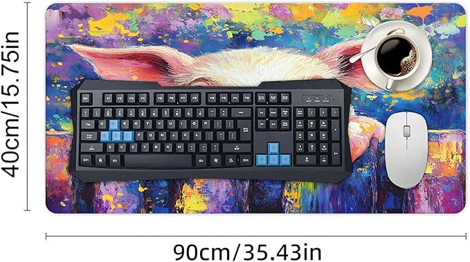 XXL Gaming Mouse Pad Animal Cute Pig XXL Gaming Mouse Pad Large Desk Mat Protector for Desktop Anti-Slip Rubber Extended Computer Keyboard Mat Writing Pad for Work Office 15.7 * 35.4 inB-391