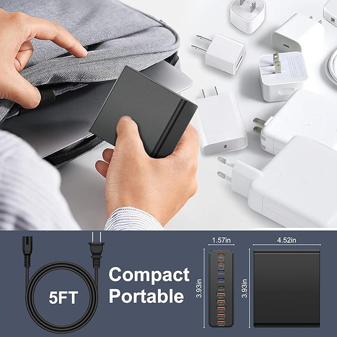 800W USB C Charger Block10-Port Charging Station GaN Fast Charging Type C &amp USB A Wall Charger Adapter for MacBook Pro/AiriPhoneiPadDell XPSSamsung Galaxy (Bright Black)
