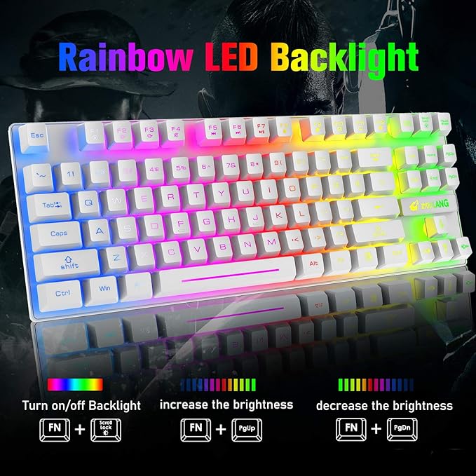 LexonElec Wireless RGB Backlit Gaming Keyboard Mouse ComboRechargeable 3800mAh Battery 87-Key Mechanical Feel Keyboard Quiet Mouse and Mouse Pad for Gamers and Office Typists(White)