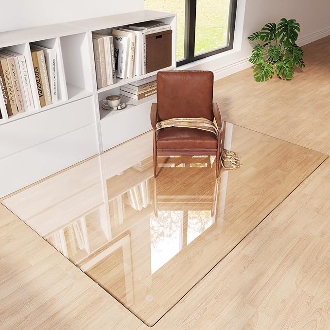 Tempered Glass Chair Mat 72x48 – Ultra-Clear Office Chair Mat for Hardwood Floors &amp Low-Pile Carpets – Heavy-Duty 0.2 Scratch-Resistant Surface with Non-Slip Pads – Supports 1000 lbs