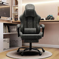 Gaming Chair Big and Tall Grey Leather Video Game Chairs with Footrest Padded Linkage Armrests &amp Large Headrest Ergonomic Computer Chair 350lbs for Adults Gaming or Office Use