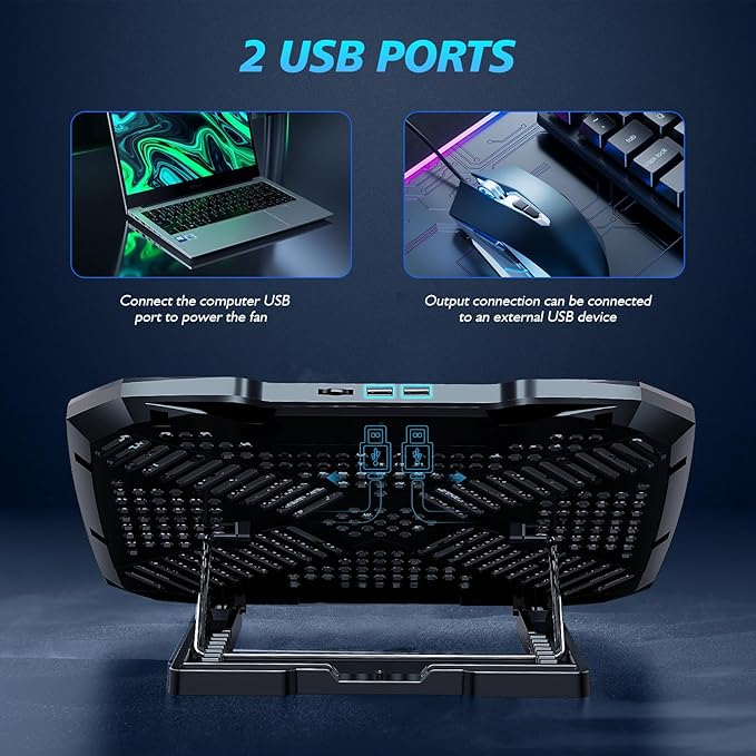 Laptop Cooling PadLaptop Fan Cooler with 5 Quiet Fans for 12-15.6 InchLaptop Cooling Stand with 5 Height Adjustable2 USB Ports Phone Stand (Black &amp Silver)