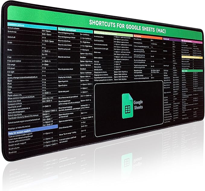 Google Sheet Shortcut Mouse Pad Large Mousepad for Google Excel Spreadsheet Extended Gaming Pad for Desk 31.5”x11.8” Waterproof Anti Slip Keyboard Pad with Google Sheet Shortcuts (Mac)