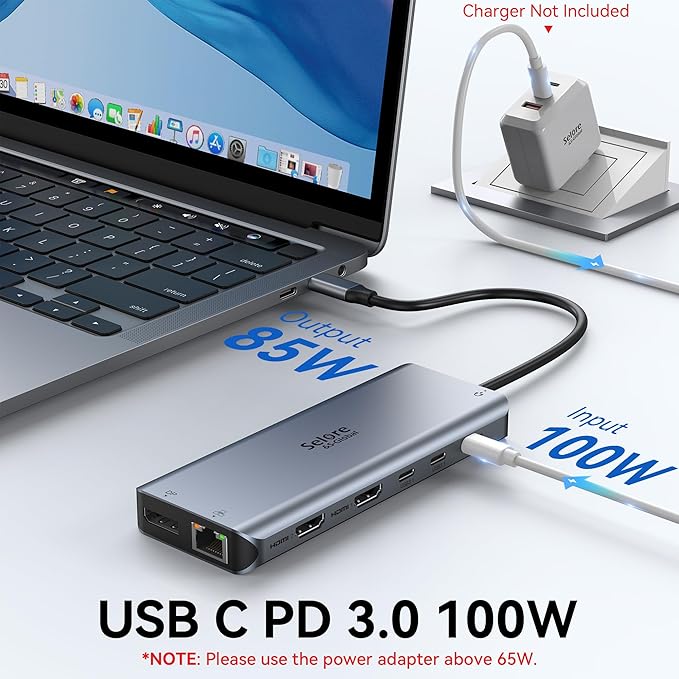 USB C Docking Station Dual Monitor Selore 13-in-1 Triple Monitor with Dual HDMI DP 100W PD Gigabit Ethernet 10Gbps USB A/C Ports -Laptop Docking Stations for Dell HP Lenovo MacBook