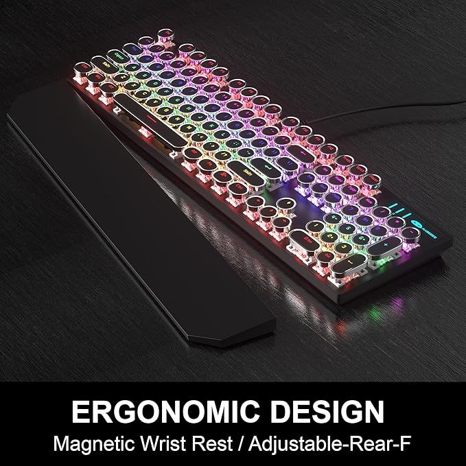 Retro Typewriter Keyboard and Mouse Combo Cute Black Keyboard with Linear Red Switches Full Size Wired Mechanical Gaming Keyboard Cool Light Up Keyboard and Mouse for GamingWorkMacPCWindows
