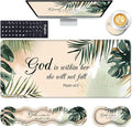 Keyboard Wrist Rest and Mouse Pad with Wrist Support Set Ergonomic CoasterMemory FoamEasy Typing Pain ReliefLarge XL Desk Mat 31.5x 11.8Matcha Green Plant Abstract Bible Verse Psalm 46-5