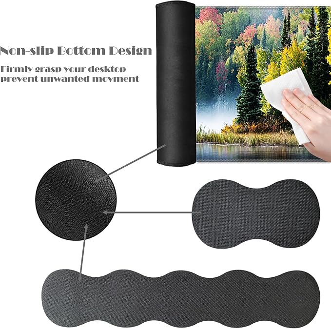 Ergonomic Keyboard Wrist Rest &amp Mouse Pad Wrist Rest SetXL Gaming Desk Mat 31.5x 11.8Non-Slip BaseMemory FoamEasy Typing Pain Relief for Office &amp HomeBird on Lake with Forest