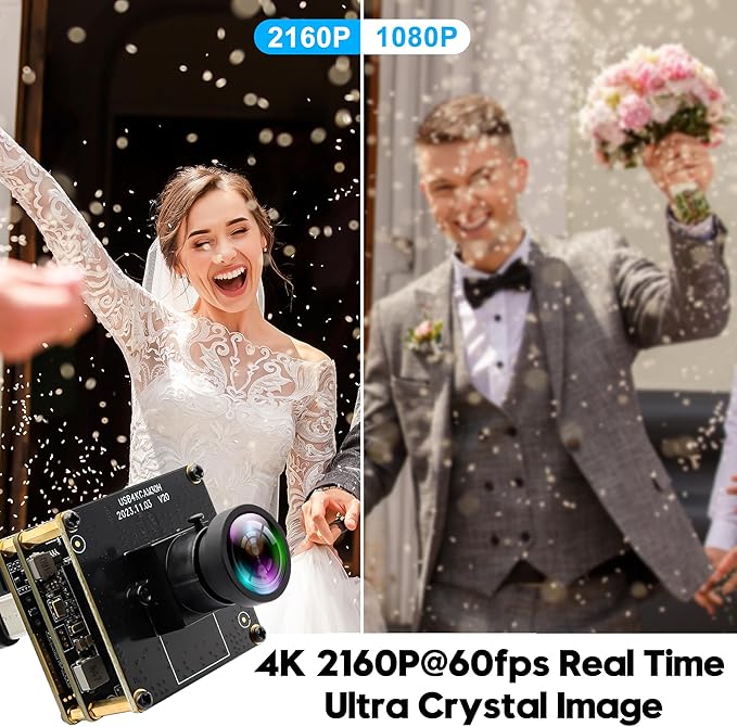 HDMI 60fps USB Camera 4K High Speed USB3.0 Camera for Worship Conference Monitor Type-C HDMI Simultaneous Output PC Camera for Computer with 120Degree No Distortion Lens 2X Digital Zoom Webcam