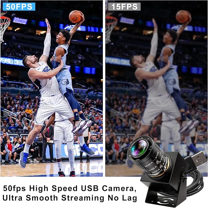 5MP Global Shutter USB Camera 1944P@50fps High-Speed Webcam with 3.6-10mm 3X Manual Zoom Lens Ideal for Lightburn Motion Capture Face Recognition &amp QR Code Scanning