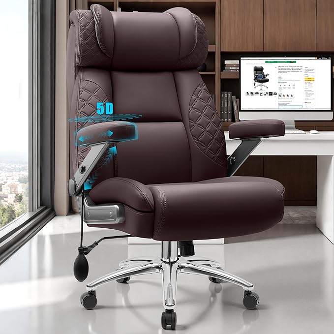 Office Desk Chair Big and Tall Executive Office Computer Chair Extra Wide 500LBS Heavy Duty Office Chair High Back Ergonomic Office Gaming Chair with Adjustable Lumbar Support &amp 5D Flip Arms