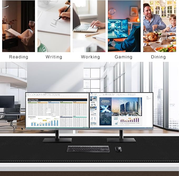 Mydours Extra-Long 67 x 24 Desk Mat PU Leather Surface with Seamless Stitching Wide Desk Blotter for Multiple Monitors Durable Writing Pad and Gaming-Friendly Mouse Surface (Black)