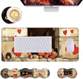 Mouse PadLarge Desk Mat Set 4in1 XL Mousepad + Keyboard Wrist Rest+Mouse Wrist Rest+Coaster with Ergonomic Desk Pad for Home Office Table Computer Cover -Cute Cat with Red Hearts