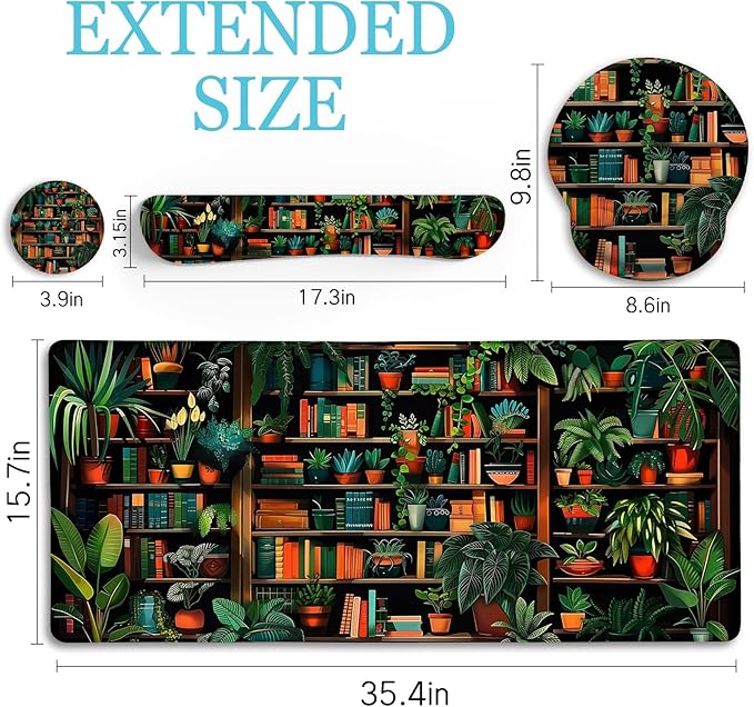 Book Mouse Pad Set Large Desk Matt for Desktop Ergonomic Mouse Pad with Wrist Rest Gaming Mouse Pad Wrist Support Keyboard Mat Cup Coaster Set Cute Office Desk Decor Accessories