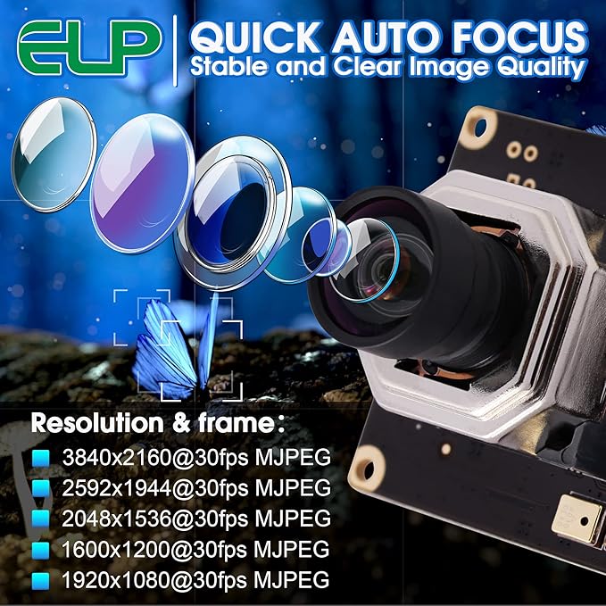 4K USB Camera Module Autofocus with Dual Microphone for Computer and Raspberry Pi Mini UVC USB2.0 Webcam Board 8mp Industrial Lightburn Camera IMX415 PC Camera Audio Video Web Camera for Laptop