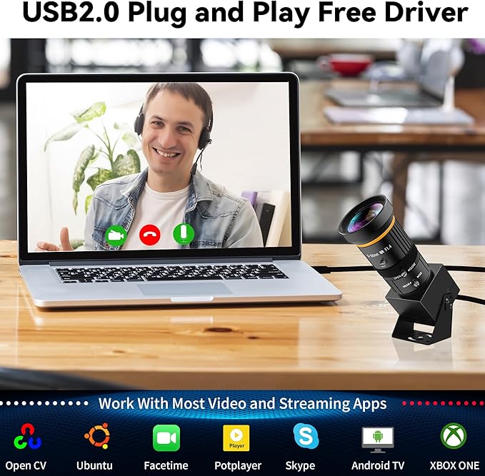USB Webcam 5MP Color Industrial USB Camera with CS-Mount 5-50mm 10X Manual Zoom Lens – 1944P@30fps Plug-and-Play for PC Live Streaming Video Conferencing &amp Projects