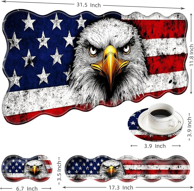 Large Mouse Pad and Keyboard Wrist Rest Desk Pad for Keyboard and Mouse 4-in-1 Large Gaming Mouse Pad with Wrist Support Desk Mat for Home Office Study Game-Bald Eagle American Flag