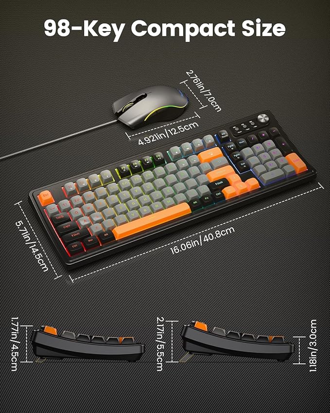 SABLUTE Gaming Keyboard and Mouse Quiet Membrane Keyboard with RGB Backlit Mechanical Feel PC Gaming Keyboards Multimedia Knob Anti-Ghosting Ergonomic Wrist Rest &amp 3200 DPI Mouse for Gamer/Off