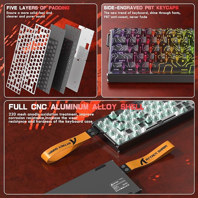 ATTACK SHARK X68MAX HE 60% Wired Magnetic Switch KeyboardFull Aluminum CNC0.005mm RT Accuracy8KHz Rapid Trigger Mechanical Gaming KeyboardAdjustable ActuationRGB Coiled Cable for FPS GamesBlack