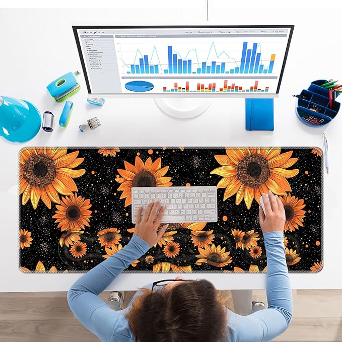 Keyboard Wrist Rest SetMemory Foam Wrist Support Mouse Pad31.5x11.8 Desk Mat for Comfortable Typing &amp Pain ReliefNon-Slip Base for Office &amp Home Use - Sunflower