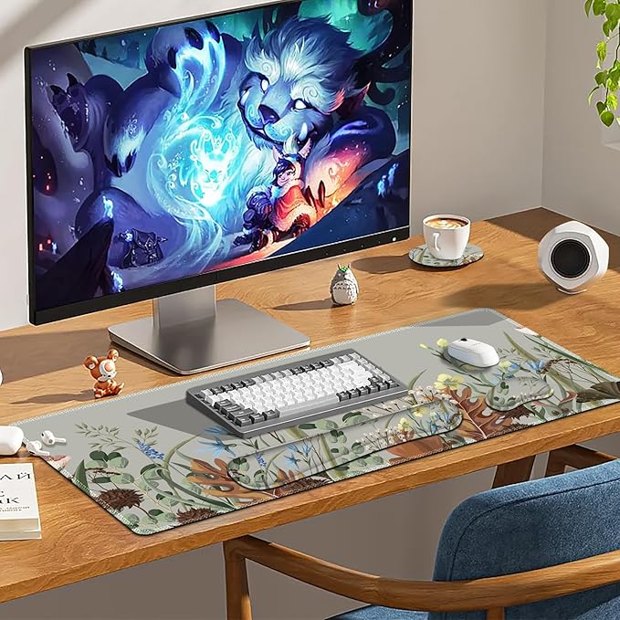 Keyboard Mouse Pad Set Extended Gaming Mouse Pad +Keyboard Wrist Support +Mouse Wrist Rest +Coaster 35.4x15.7 in XXL Large Ergonomic Desk Mat 4in1 Set for Home Office Plant Flowers