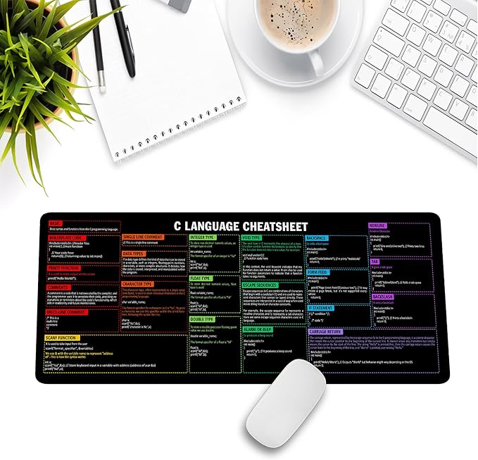 C Programming Language Cheat Sheet Mouse Mat KMH Mouse Pad for Coders Developers Large Desk Mat C Basics Mousepad Essential Computer Accessories for Study Work and Reference Purposes