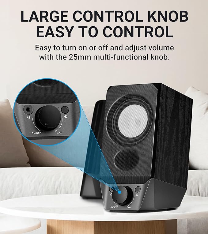 Edifier R19BT 2.0 PC Speaker System with Wooden Cabinet Bluetooth 5.3 Full Stereo Sound Strong Bass Volume Control 3.5mm Input/USB-A Sound Card for Computer/TV/Smartphone/Tablet - Black
