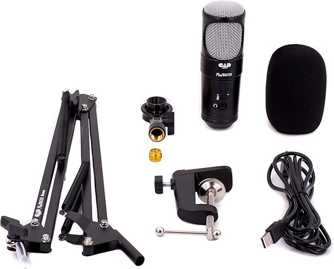 CAD PM1300 PodMaster™ SuperD usb Professional Broadcast / Podcasting Microphone with SuperD VOG Dynamic Capsule supplied with Broadcast Boom Mic Stand Black