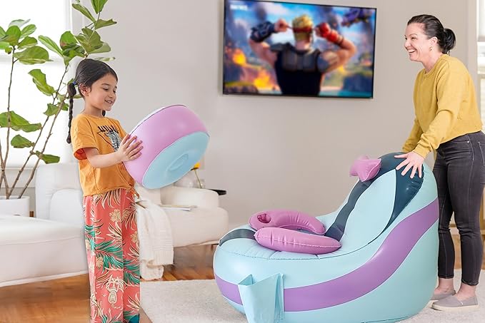 Inflatable Gaming Chair for Kids – Supports Up to 300 lbs Includes Air Pump Cup Holder 2 Pockets – Durable Bean Bag Seat Comfy Kids Gaming Chair &amp Top Gamer Chairs for Kid Room