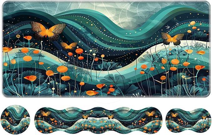 Keyboard Wrist Rest SetMemory Foam Wrist Support Mouse Pad31.5x11.8 Desk Mat for Comfortable Typing &amp Pain ReliefNon-Slip Base for Office &amp Home Use - Flower and Butterfly