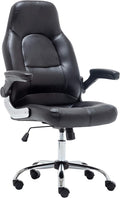 BTEXPERT Swivel Adjustable Black Home Office Gaming Chair Executive Flip up Arms with Lumbar Support Headrest PU Leather Executive High Back for Computer Adults Women Men