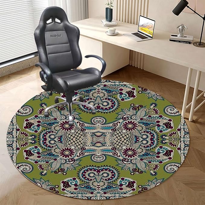 Multicolor PU Leather Desk Chair Mat for Hard Floors Patchwork Pattern from Orange Navy Computer Chair Matfor Rolling ChairLarge Floor ProtectorEasy Clean Moroccan Diameter 55 in